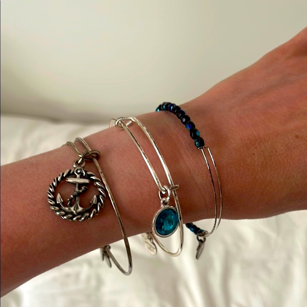 Alex and Ani Silver and Blue Bracelet Set